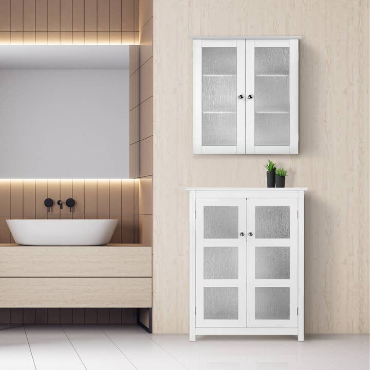 White Connor Floor Cabinet with 2 Glass Doors for wholesale on Faire