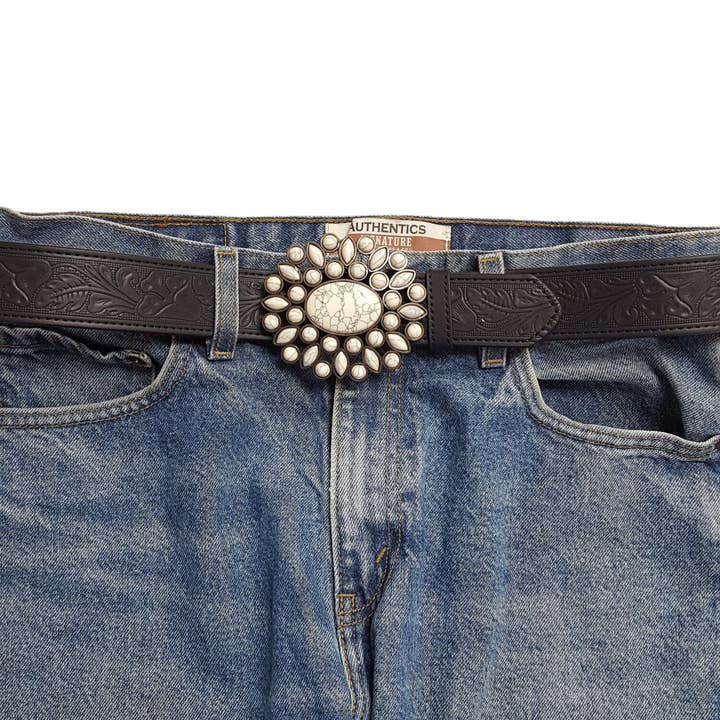 Axesoria West - Wholesale Belt - Women's - Western Floral Buckle with Floral Tooled Belt 2