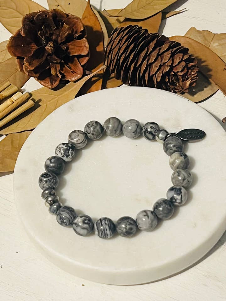 Grey Map Jaspis Lagenarmband mit afrikanischen Messing-Nuggets für den Großhandel von Inspiration Beads