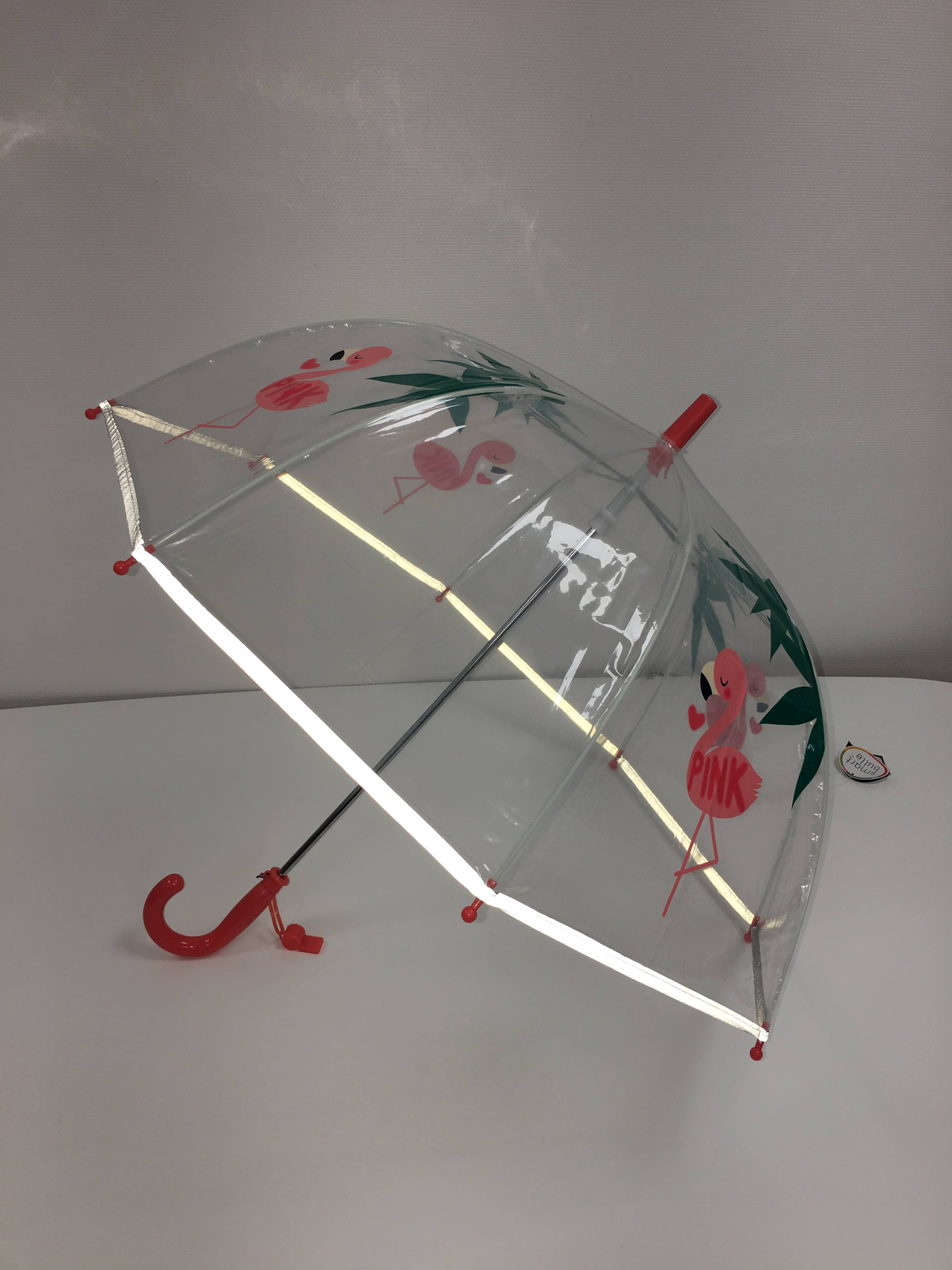SMATI – wholesale Umbrella – kids – Child's Transparent Umbrella Reflective Flamingo1