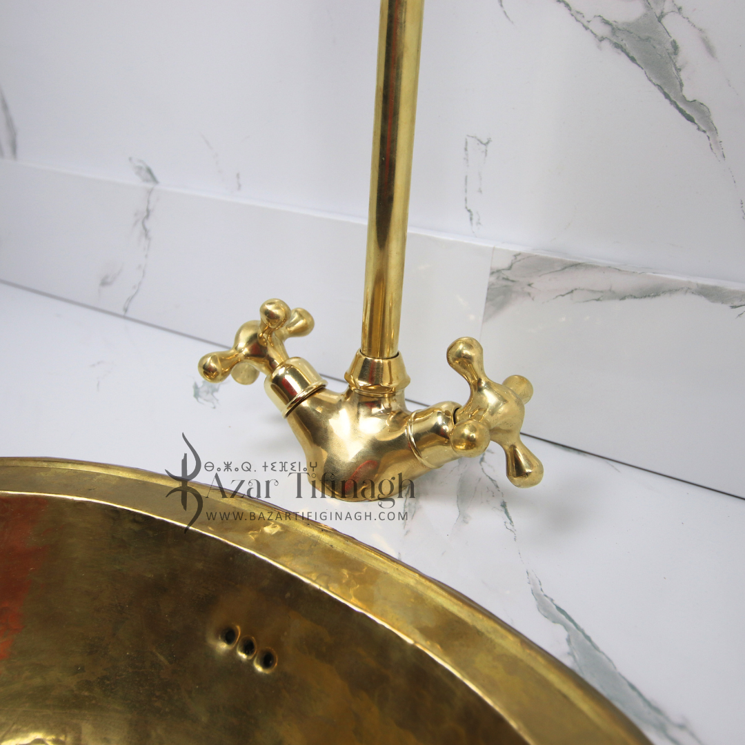 bazarifinagh - Wholesale Sculpture - Unlacquered brass bathroom faucet made by Moroccan artisan5