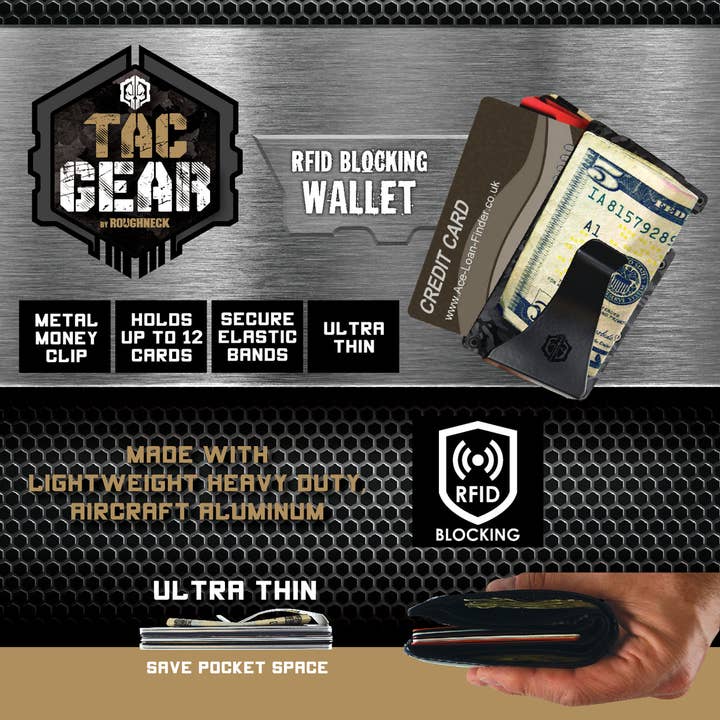 Novelty Closeout - Wholesale Wallet - Men's - Tac Gear Thin RFID Blocking Metal Wallet Assortment- 12/Pack
