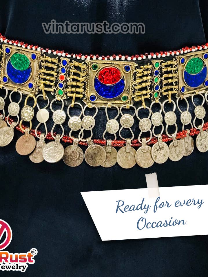 Kuchi Afghanischer Gürtel mit Vintage-Münzen, Tribal Handgefertigter Gürtel für den Großhandel von vintarust