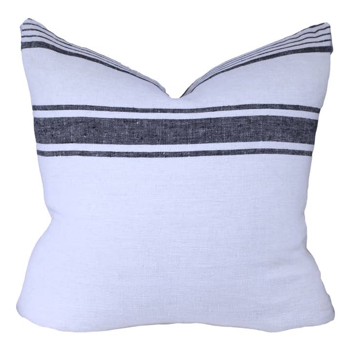 Linen Pillow Cover - Sham - Antique White w Black Pinstr 2 for wholesale by LinenCasa