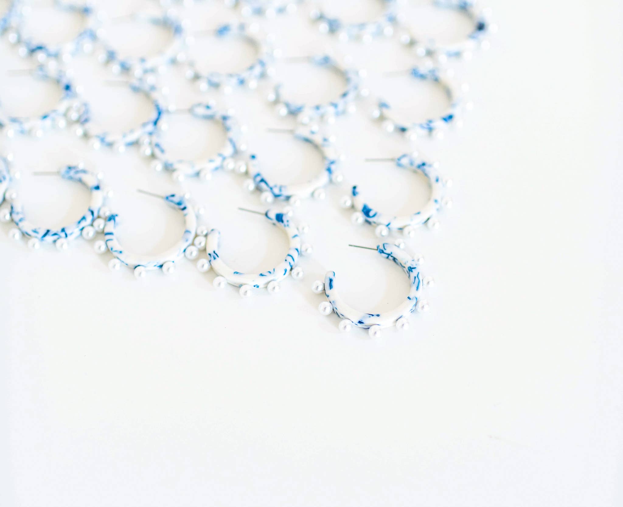 St Armands Designs of Sarasota - Wholesale Hoop Earrings - Blue and White Pearl Statement Hoop Earrings5