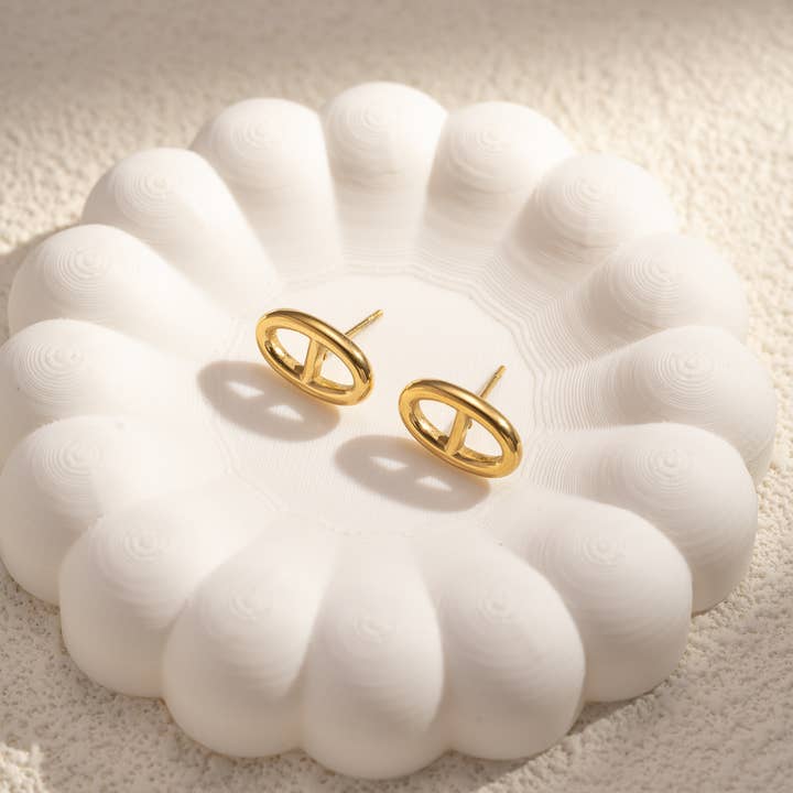 COSMOS - Wholesale Jewelry Set - Oval pattern necklace and earring set in stainless steel2