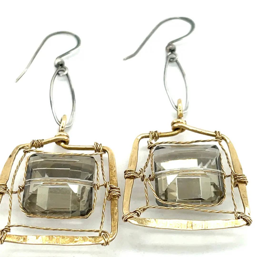 Art by any Means Jewelry - Wholesale Dangle Earrings - Champagne Crystal Tile Earrings E811942