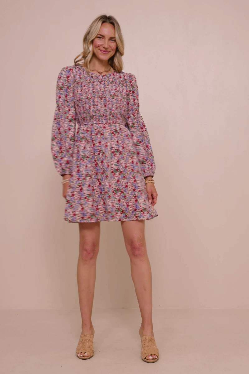 Rost Mix Klänning med smockad liv och bondärmar i småblommigt mönster för kvinnor för wholesale på Faire2