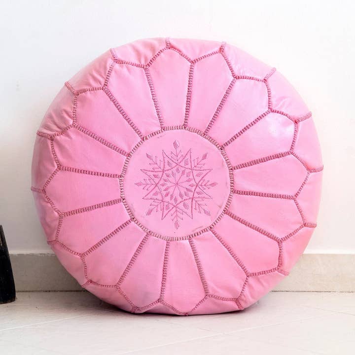 Moroccan Unstuffed Ottoman leather pouf / Pink for wholesale by MARRAKECH METACRAFT LTD