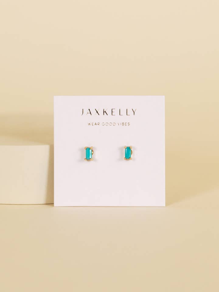 Baguette - Turquoise - Gold Earrings for wholesale by JaxKelly