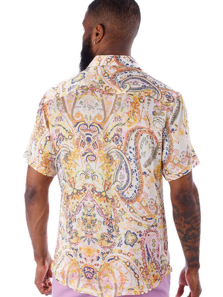 BARABAS - Venta al por mayor Camisa con botones - Hombre - Camisas de manga corta con estampado floral de cachemir para hombre 4SST15