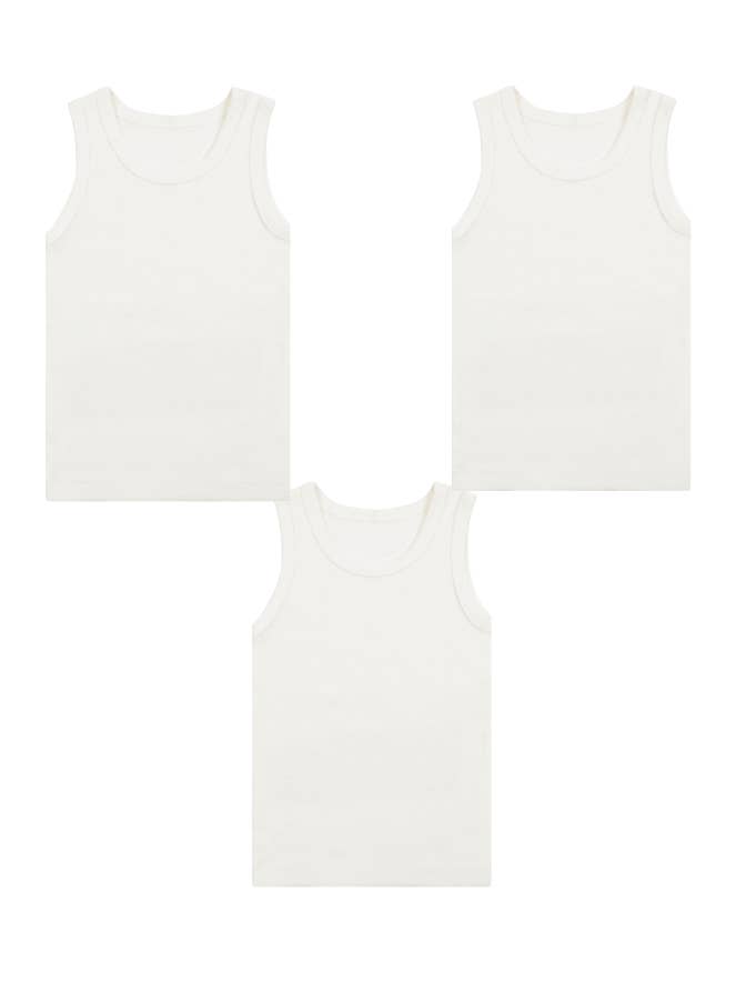 Lot de 3 débardeurs blancs en coton biologique pour la vente par Under the Nile