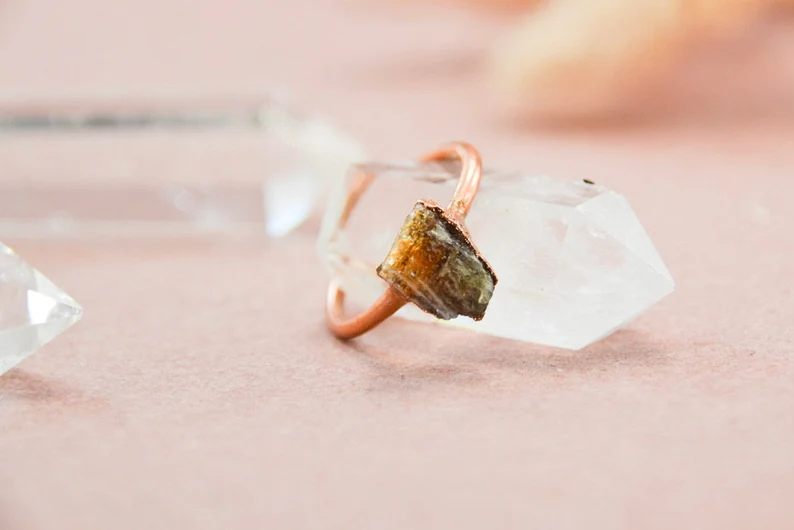 Daddy Daughter Jewelry - Wholesale Single Stone/Solitaire Ring - Raw Sunstone Copper Stone Ring || Flashy Sunstone Ring8