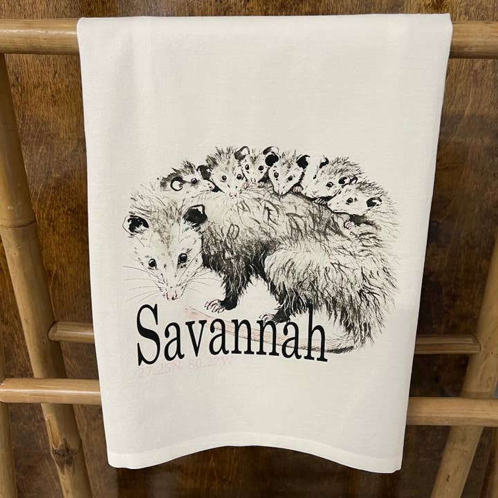 Custom "Your Town" Opossum (watercolor) 27x27 Kitchen Towel for wholesale by Blue Poppy Designs