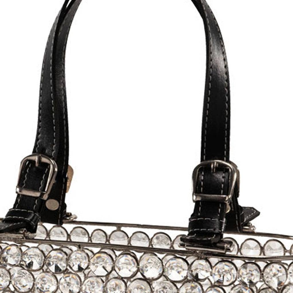 HomeRoots – wholesale Desk organiser – 11" Clear And Silver Faux Crystal And Metal Handbag Shaped Magazine Holder4