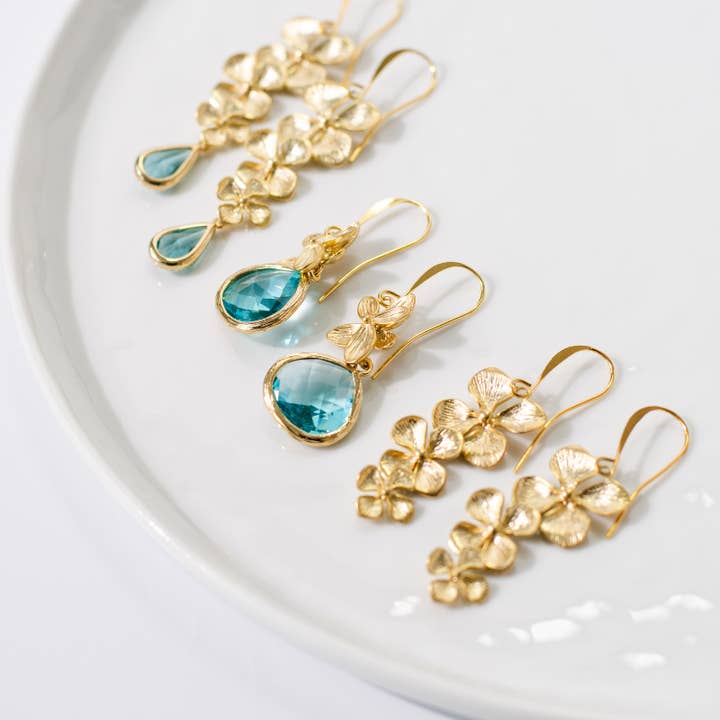 Aqua Drop Orchideen-Ohrringe, einzeln für den Großhandel von Mystic Soul Jewelry