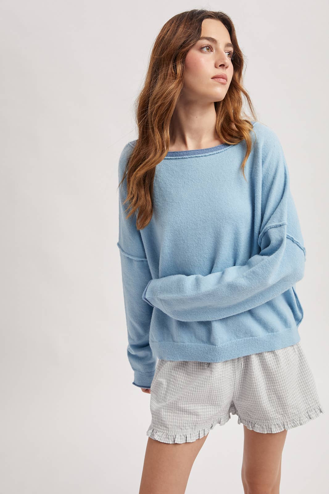 Wishlist Apparel - Wholesale Knit Sweater - Women's - BRUSHED CONTRAST BOAT NECK SWEATER / WL25-118230