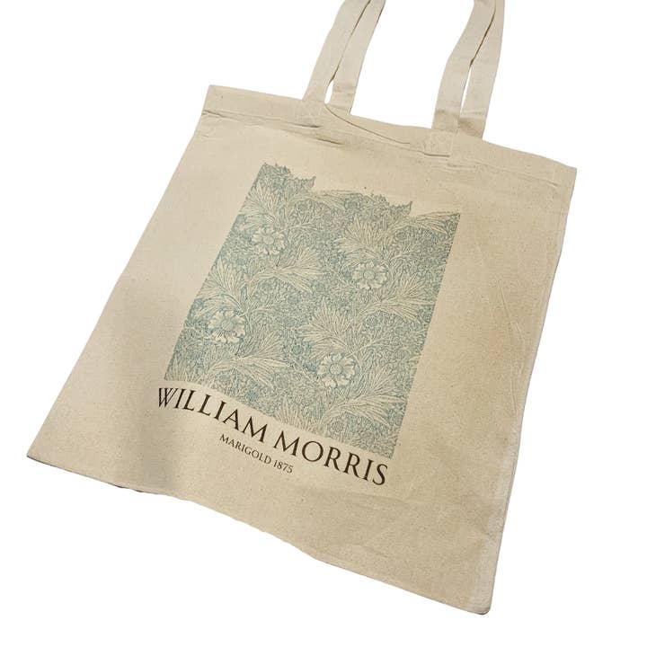 William Morris Blue Marigold Tote Bag with Title for wholesale by ZZZEBRAAA LIMITED