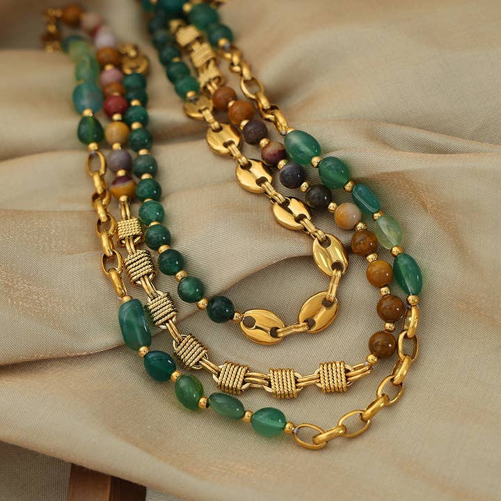 NATURAL STONE AGATE TITANIUM STEEL NECKLACE_CWAJE1081 for wholesale by ACCITY