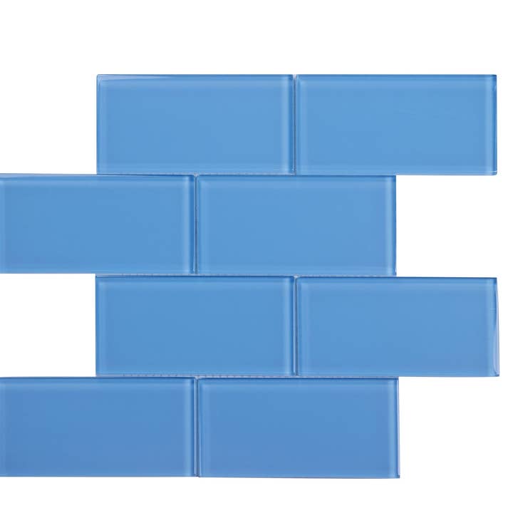 3" x 6" Glass Mosaic Subway Tile, Backsplash for Kitchen and Bathroom - 5 Square Feet Per Carton - Sky Blue for wholesale by WS Tiles