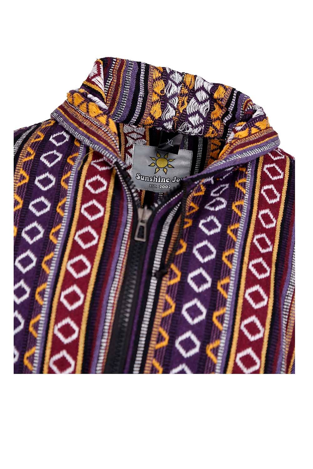 Sunshine Joy - Wholesale Hoodie - Unisex - Woven Baja Style Hoodie Zip up Purple/Gold1