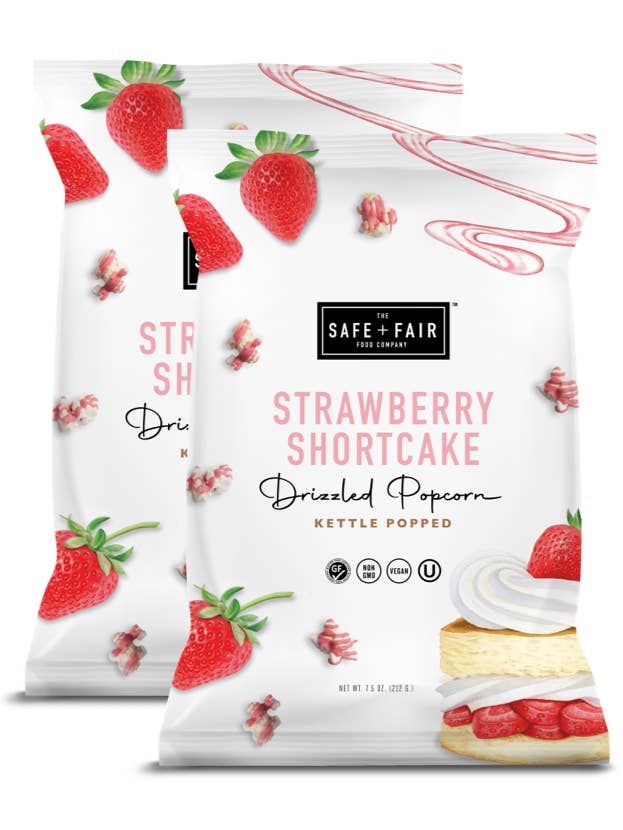 Strawberry Shortcake Drizzled Popcorn Pack for wholesale by The Safe + Fair Food Company