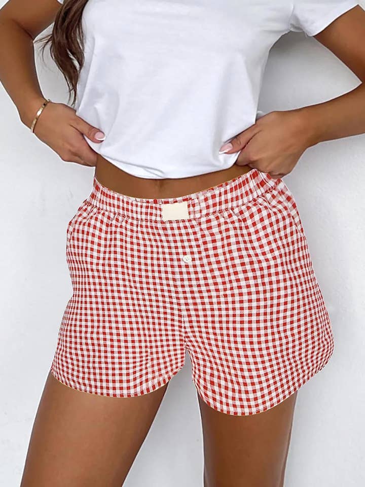 Everywhere Gingham Elastic waist Pull-On Boxer Shorts for wholesale by Rosa Clothing