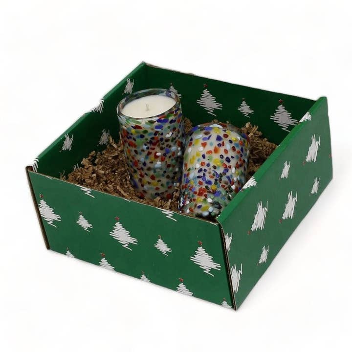 Artistica - Deruta of Italy - Wholesale Jar/Filled Candle - GIFT BOX CHRISTMAS: Green Gift Box with Murano Glass Candles LG. 14 Oz(Set of 2 pcs)