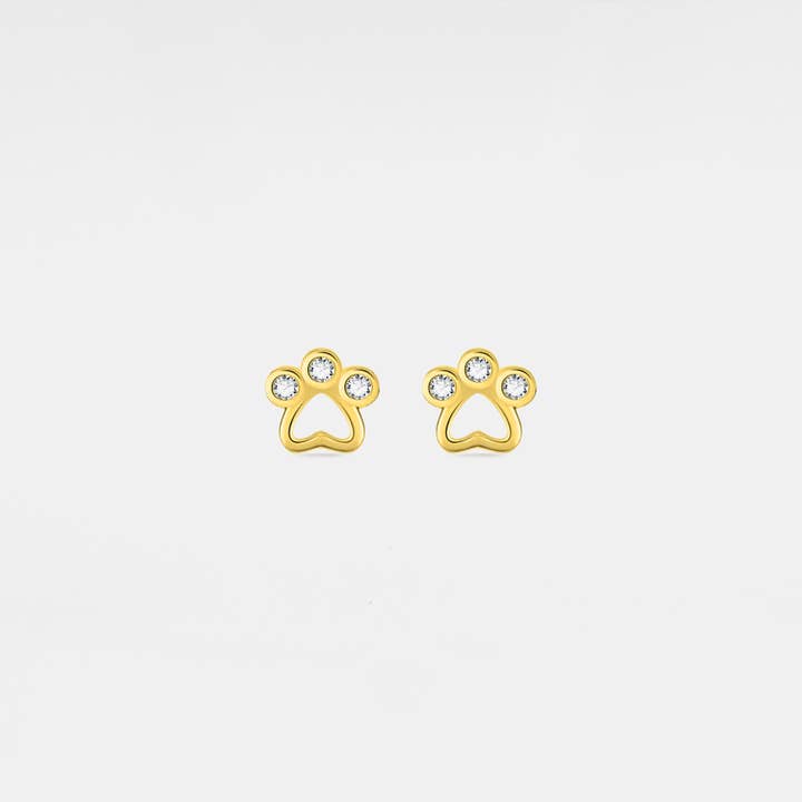 Dainty Gold Pet Dog Paw Stud Earrings in 925 Sterling Silver for wholesale by Perimade & Co. LLC