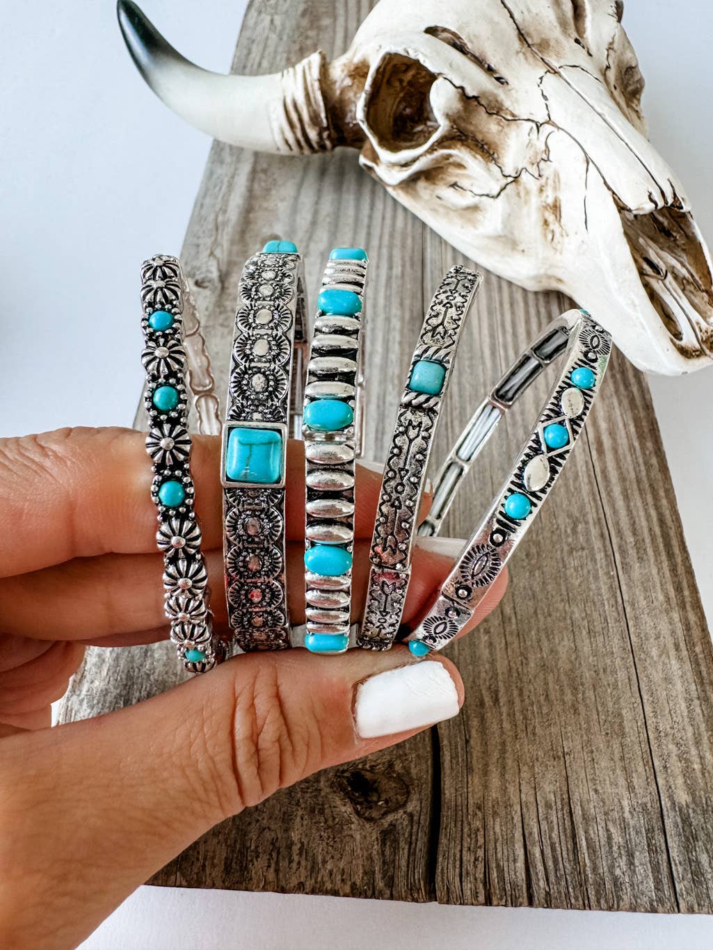 Boho Ranch Shop - Vente Bracelet jonc - Bracelet extensible Western en pierre turquoise 4