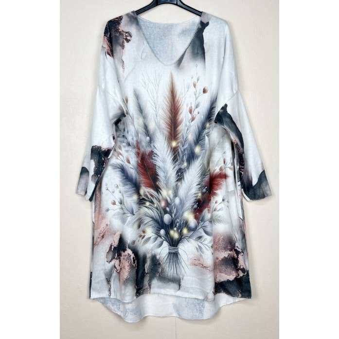 LTFE One Size Artistic Feather V-Neck Sweater Tunic Dress for wholesale by LOOWIE