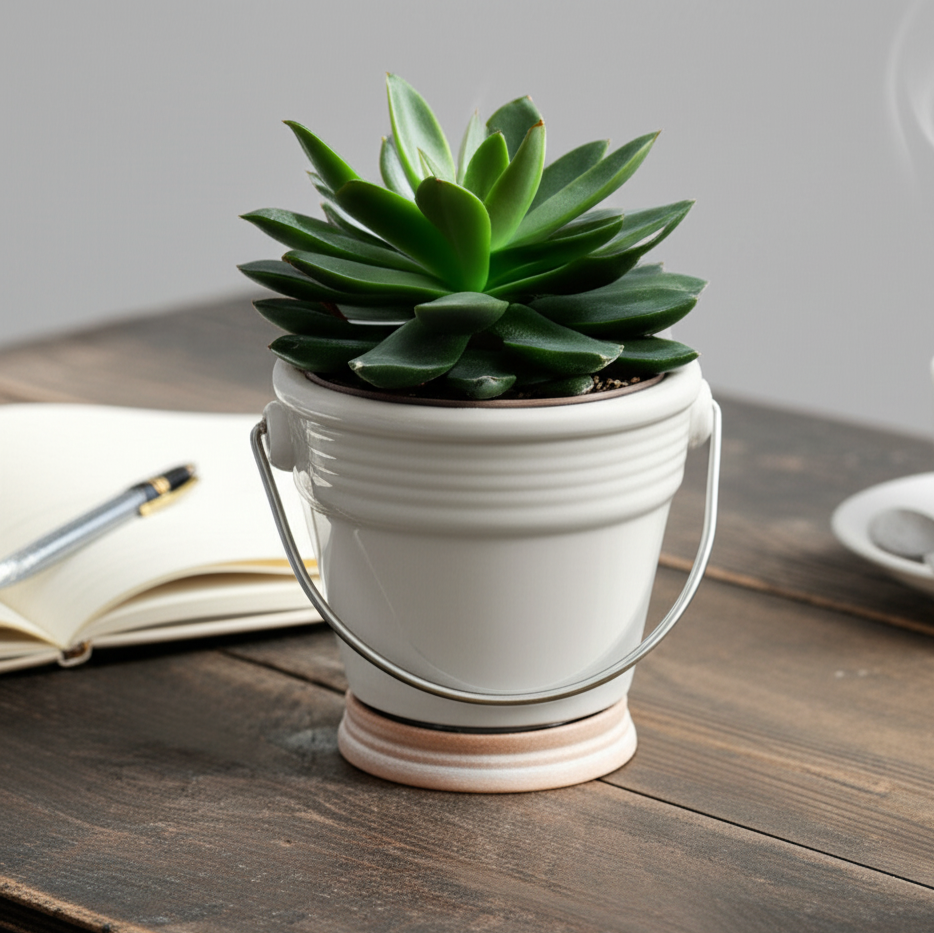 White Terracotta Pail Pot - 4 inch