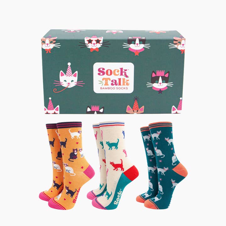 Kvinders Bambusstrømper Gaveæske - Legesyge Katte for engroshandel hos Sock Talk