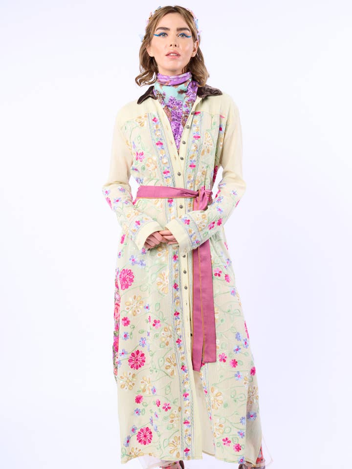 Pastel Salvie Cardellia Broderet Maxi Duster for engroshandel på Faire3