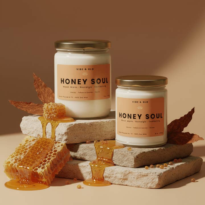 Honey Soul – Honey Amber Wooden Wick Soy Candle for wholesale by Vibe & Glo Candle Studio