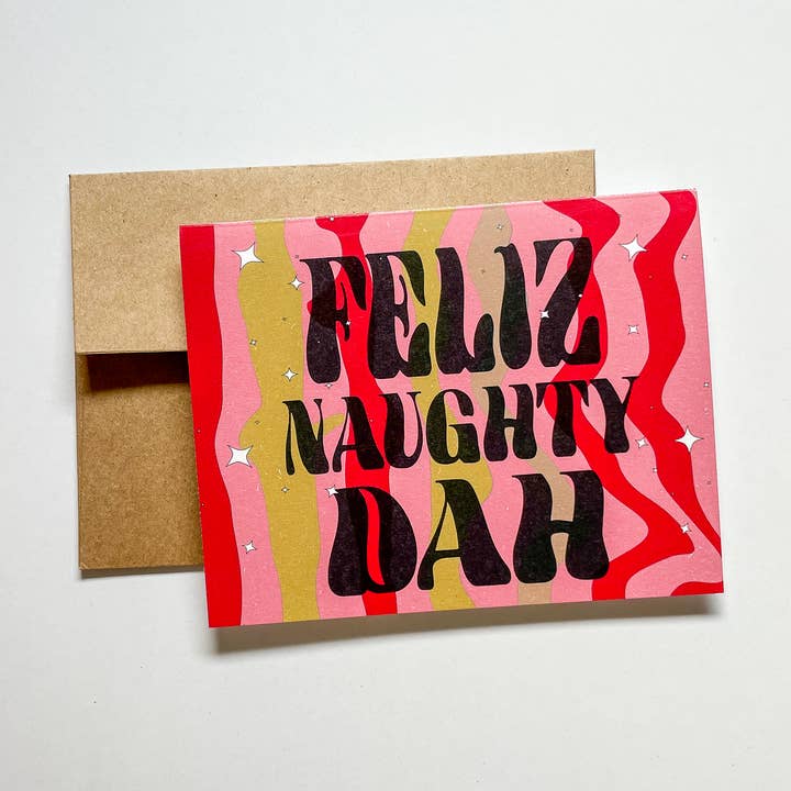 Feliz Naughty Card Carte vintage rétro de Noël pour la vente par Iome