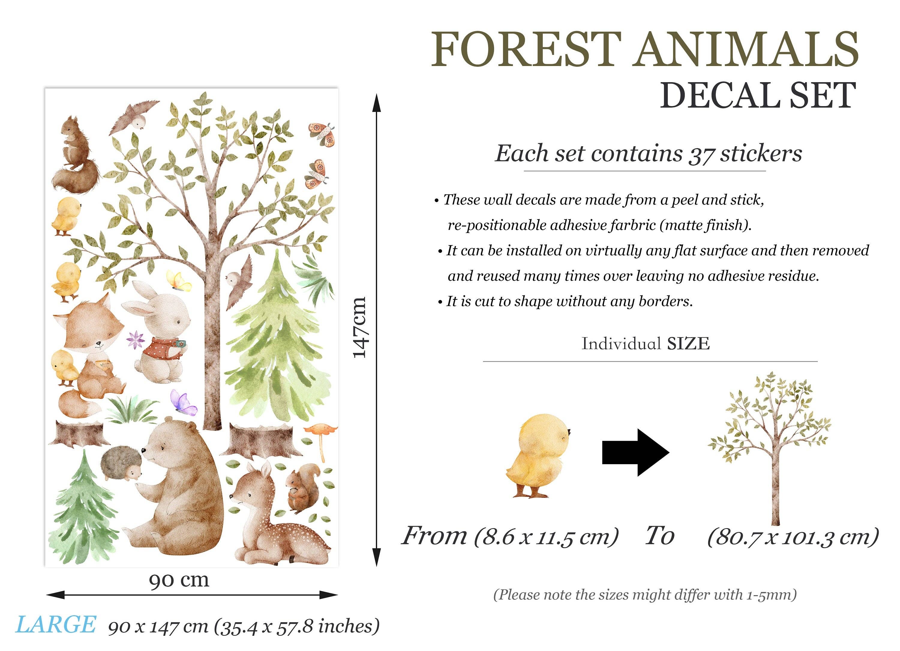 WallKoala - Vente Autocollant mural - Stickers muraux amis de la forêt : lapin, écureuil, renard, cerf et ours1