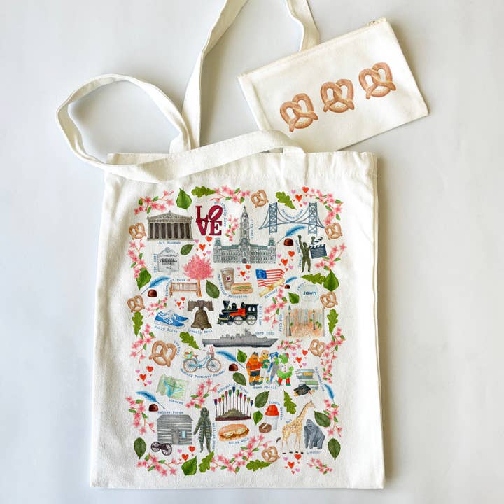 Philadelphia Themed Tote Bag & Pouch Set for wholesale by Dishique