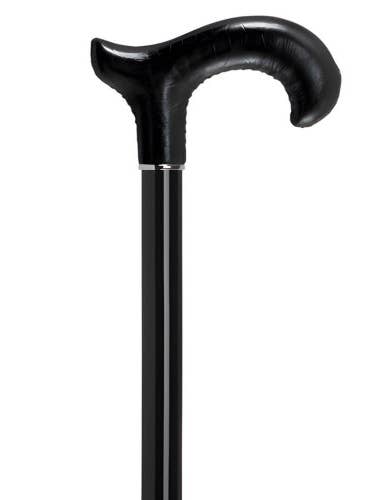 Canne de marche Derby en cuir italien hématite noire avec manche en hêtre pour la vente par WC Walking Canes