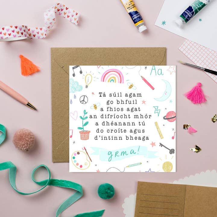 Little Hearts And Minds - As Gaeilge Greeting Card for wholesale by Pickled Pom Pom