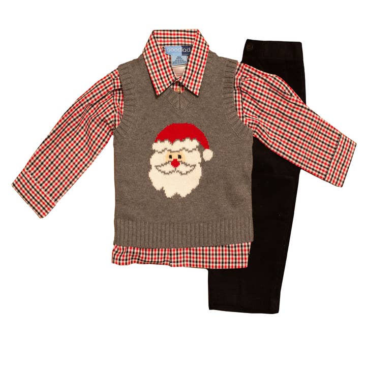 Good Lad Apparel - Wholesale Top & Pant Set - Kids - Good Lad Toddler Boys Grey Santa Intarsia Sweater Set