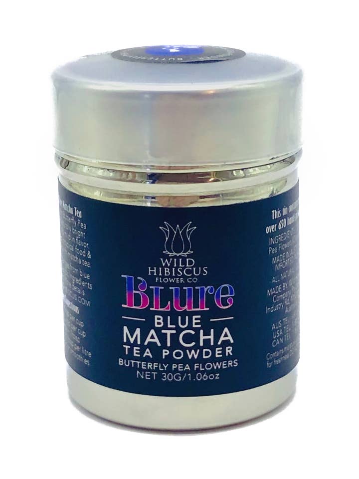 Blue Matcha 1oz in Shaker Tin for wholesale by Wild Hibiscus Flower Company