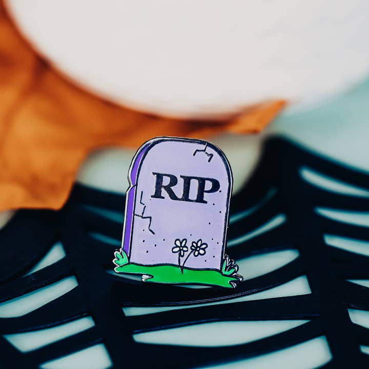 Purple RIP Tombstone for wholesale by Dream Maker Pins