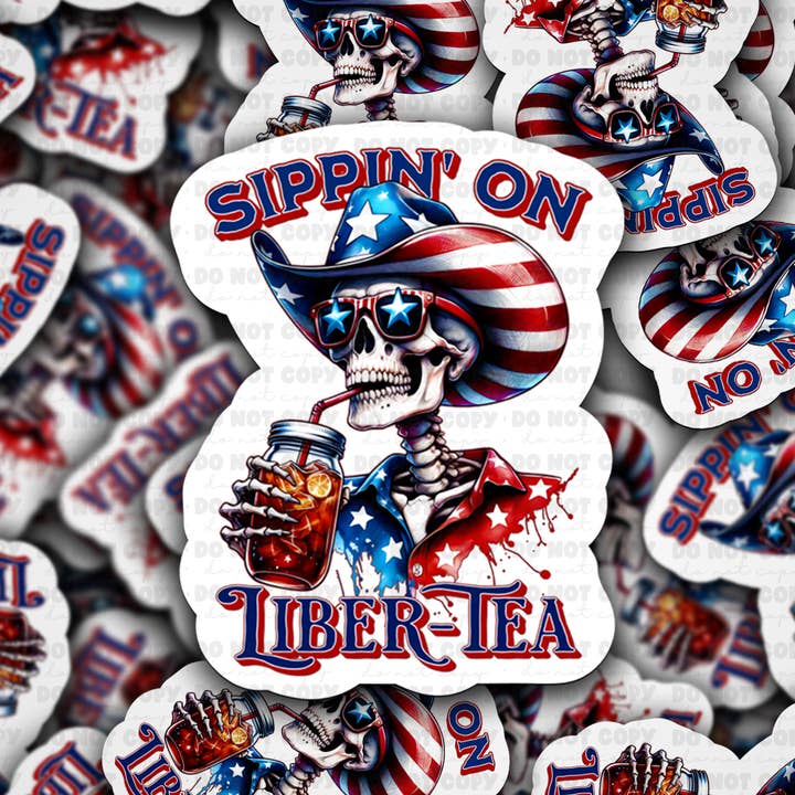 DC 1666- Sippin on liber-tea Die Cut Sticker for wholesale by It's Transfer Time