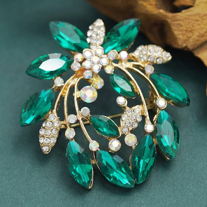 Vintage Green Crystal Brooch, Retro Glam Style,For Formal Dresses/Coats, Ideal for Fashion Lovers & Gifting for wholesale by digsell