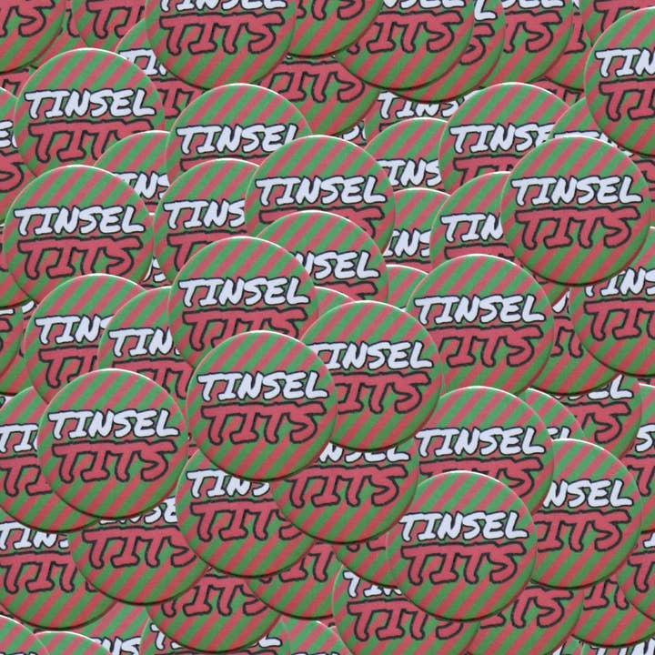 sent with Pride – wholesale Lapel pin/button – Christmas badge, Tinsel T*ts badges Tinsel pin badges 2