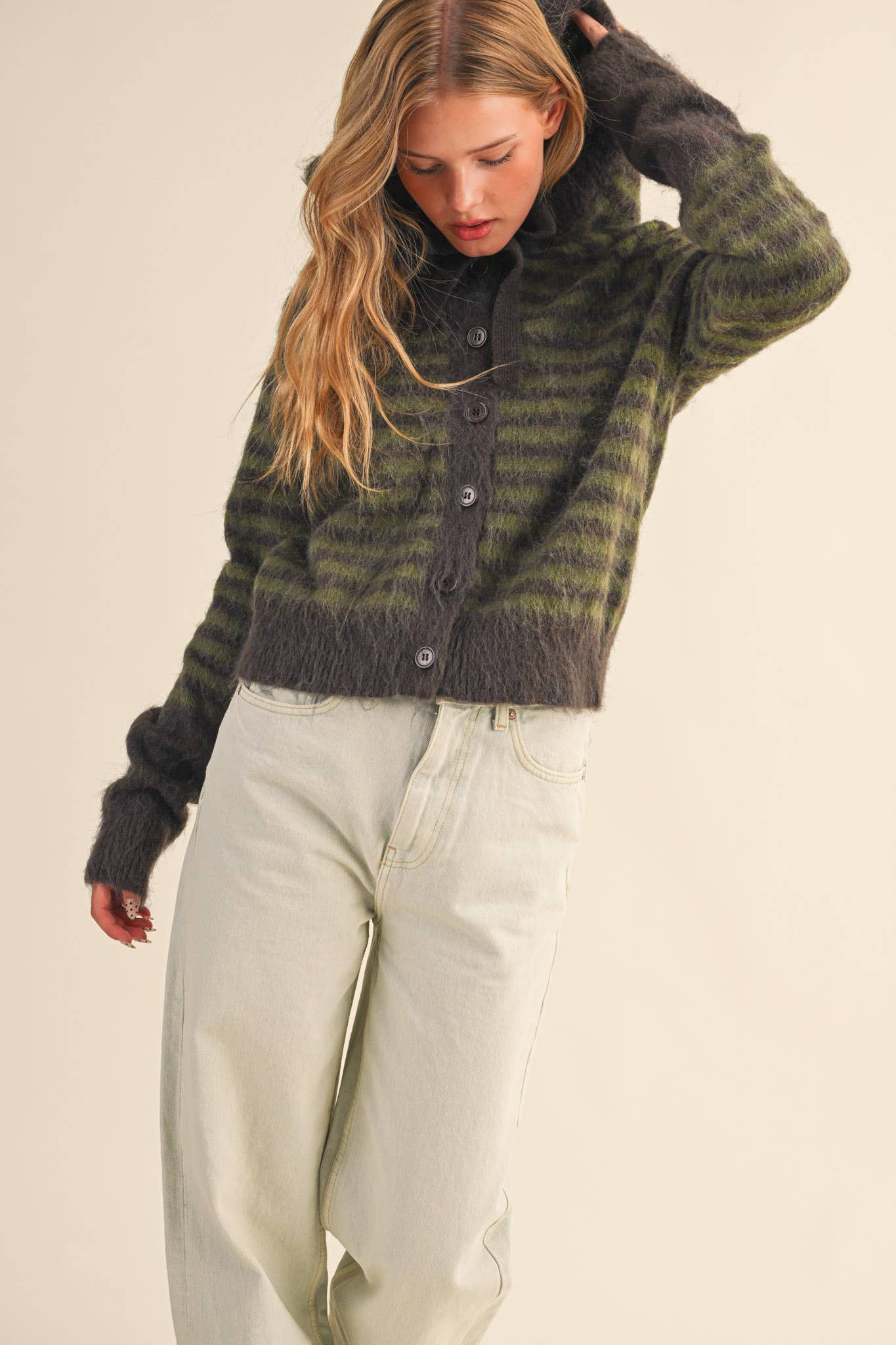 &MERCI - Wholesale Cardigan - Women's - STRIPED HOODIE SWEATER CARDIGAN MSW1106371