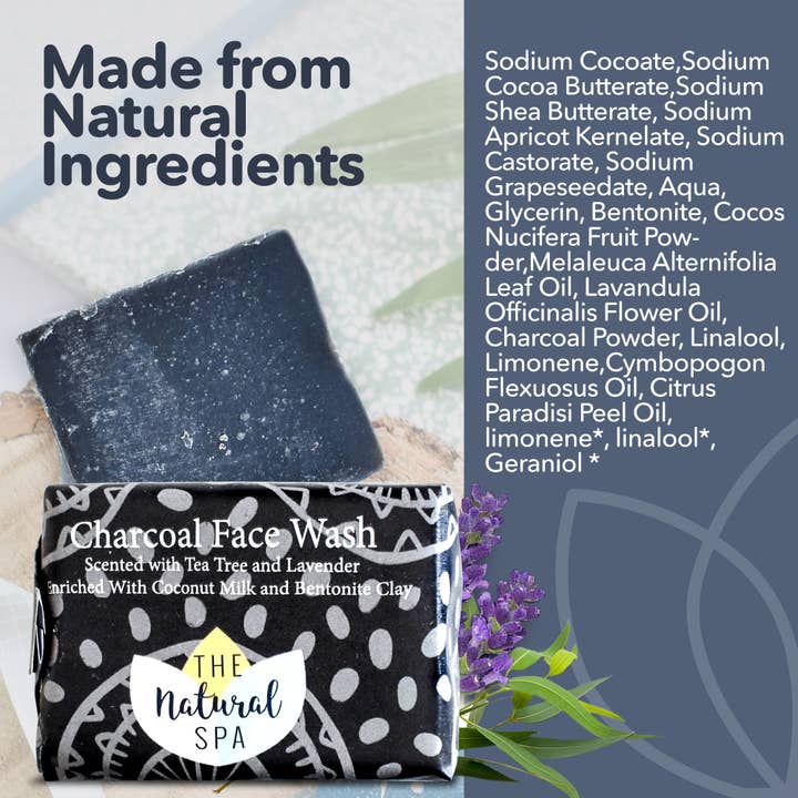 The Natural Spa Cosmetics – wholesale Facial cleanser – Charcoal face Wash - cleansing bar Lavender Tea Tree 10
