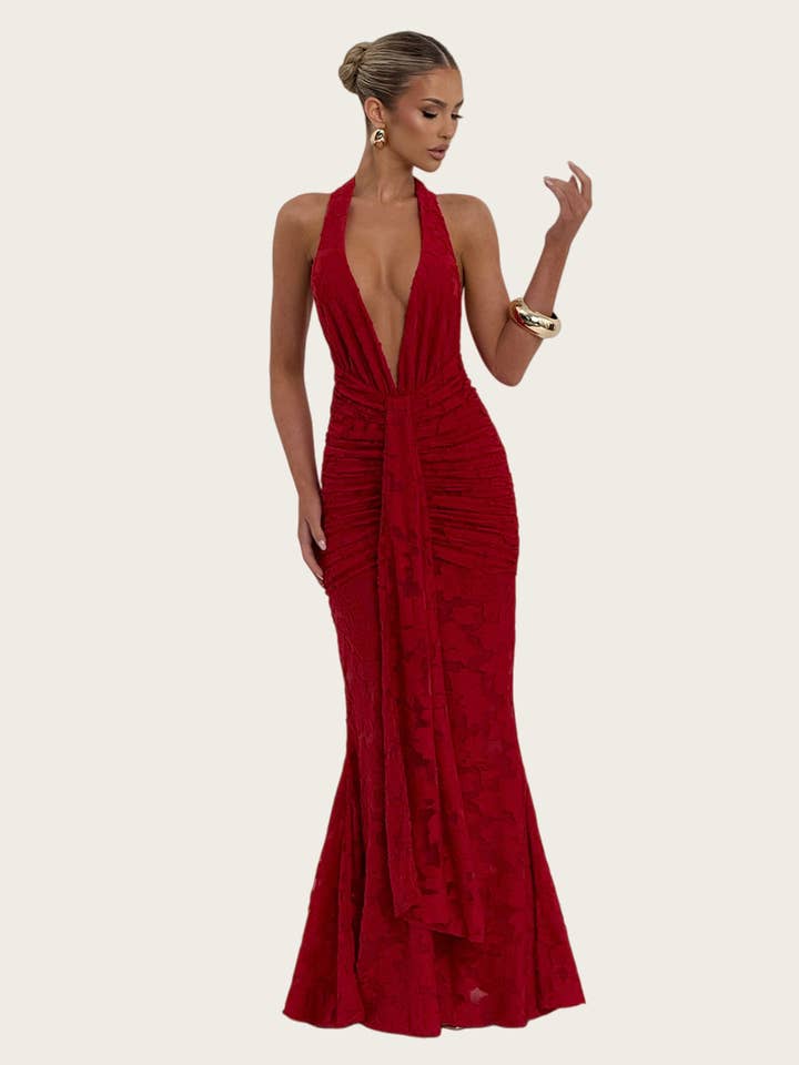 Mini-Kleid mit tiefem V-Ausschnitt und Rucksackträgern für den Großhandel von Aria Romance