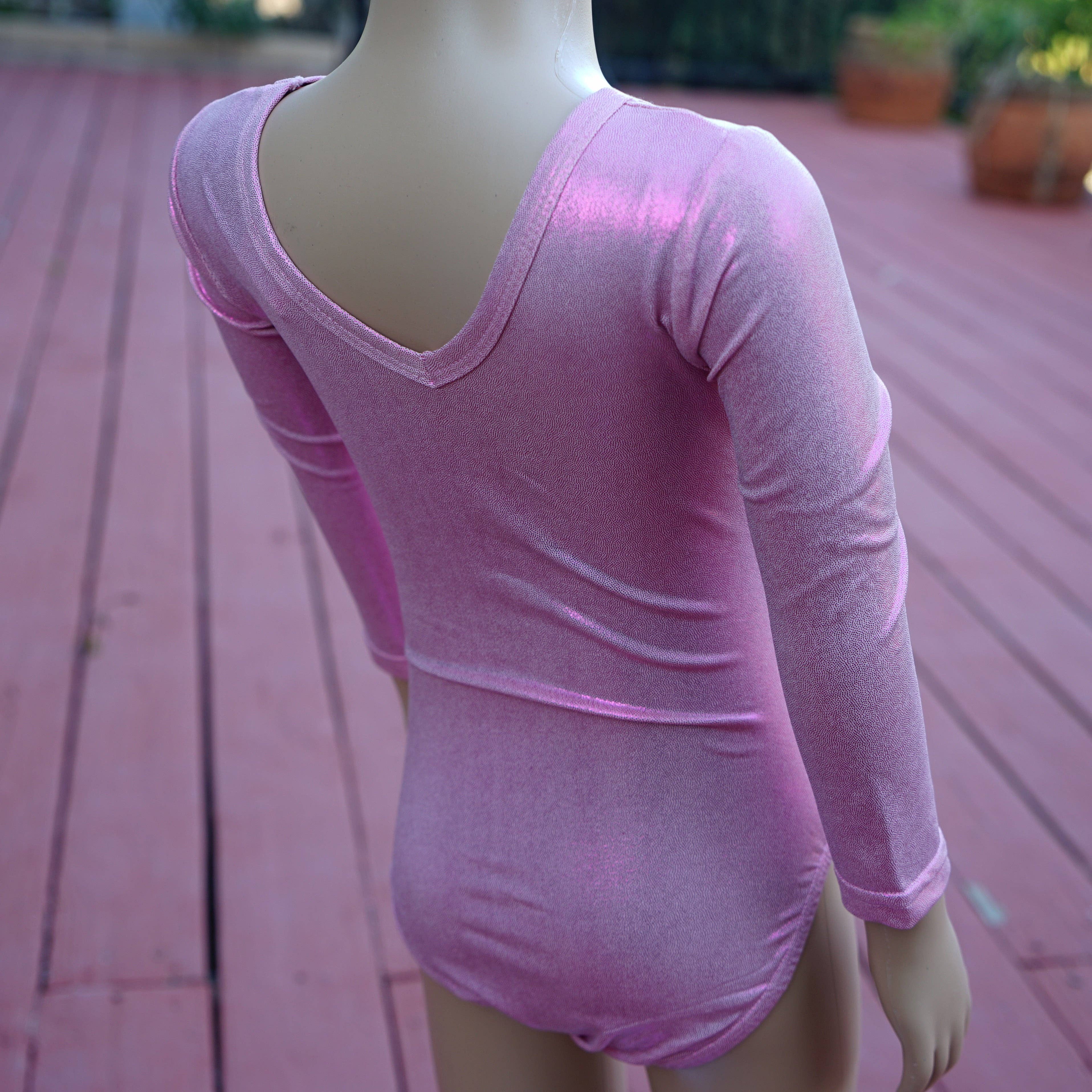 Wenchoice - Wholesale Leotard - Kids - Pink Long Sleeve Rhinestone Competition Leotard1